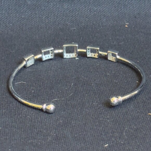 Vernier Silver-Tone Open Cuff Bracelet With Black & White Square Accents - Picture 7 of 8